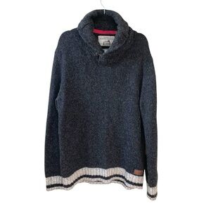 ROOTS CABIN Wool Shawl Collar Pullover Sweater Charcoal Black Grey XL